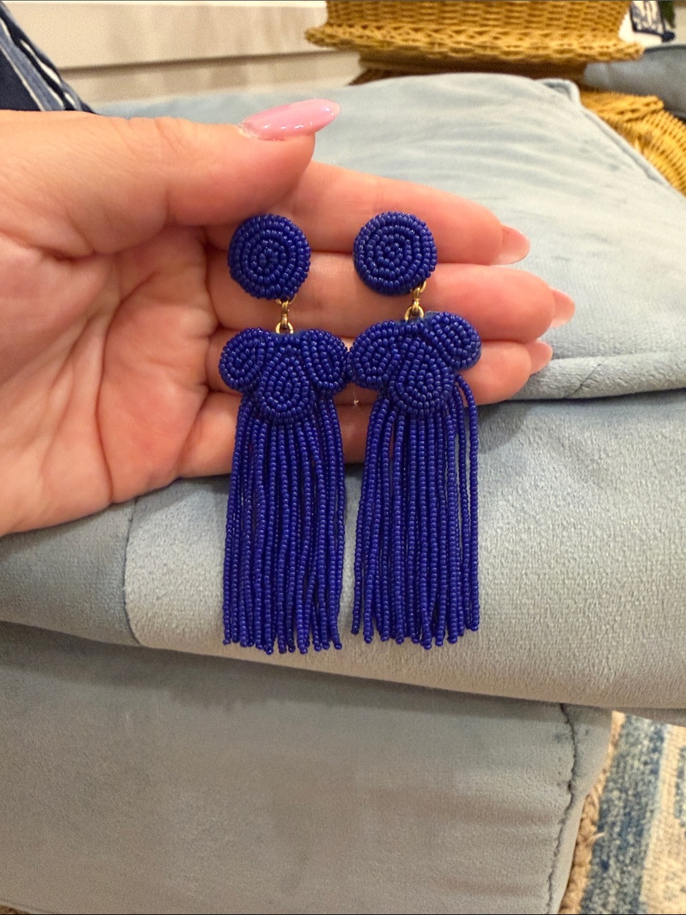 J. Crew Royal Blue Beaded Tassel Earrings